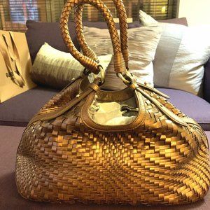 Cole Haan Bronze Genevieve Weave Large Saddle tote